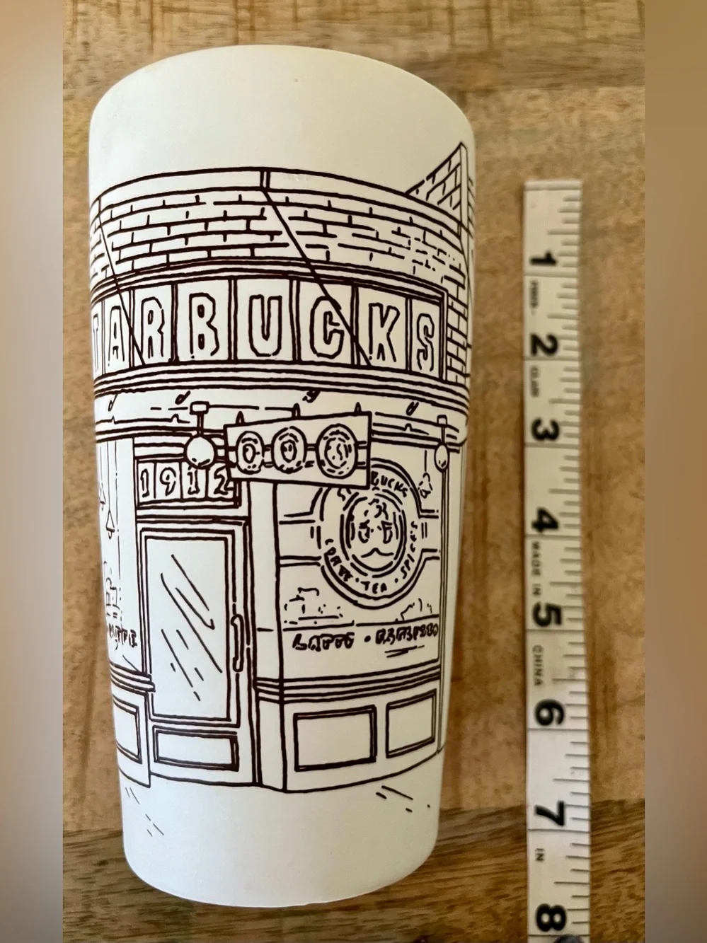 Starbucks White Travel Mug Iconic First Store Design Gently Used